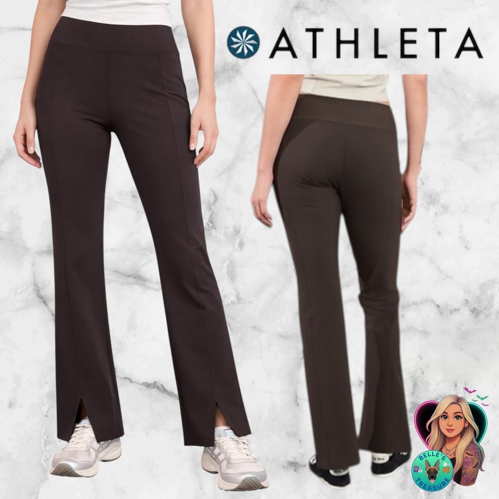 Athleta Women's 12 P Move Easy Split Hem‎ Tight Truffle Brown Flare Dress Pants